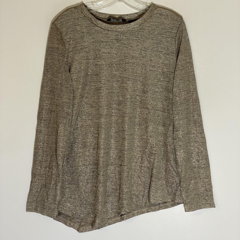 Lifestyle Shirt Womens Medium Beige Crew Neck Long Sleeve Stretch Jersey Top